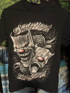 Source Unknown Black 'Smile Now Cry Later' Clown Graphic Tee